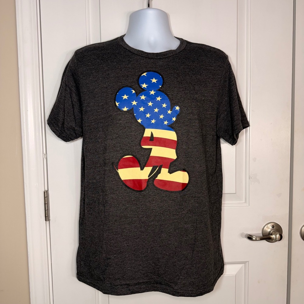 Disney Mickey Mouse American Flag Graphic T-Shirt Heather Gray Patriotic Large